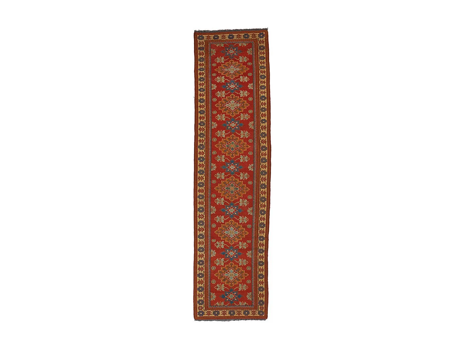 Authentique tapis d'Orient 87x311 fait main en laine rouge et beige SOUMAK