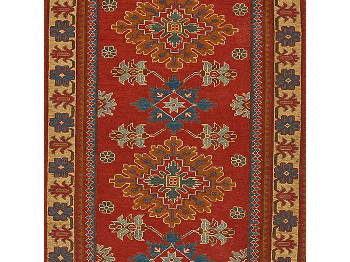 Authentique tapis d'Orient 87x311 fait main en laine rouge et beige SOUMAK