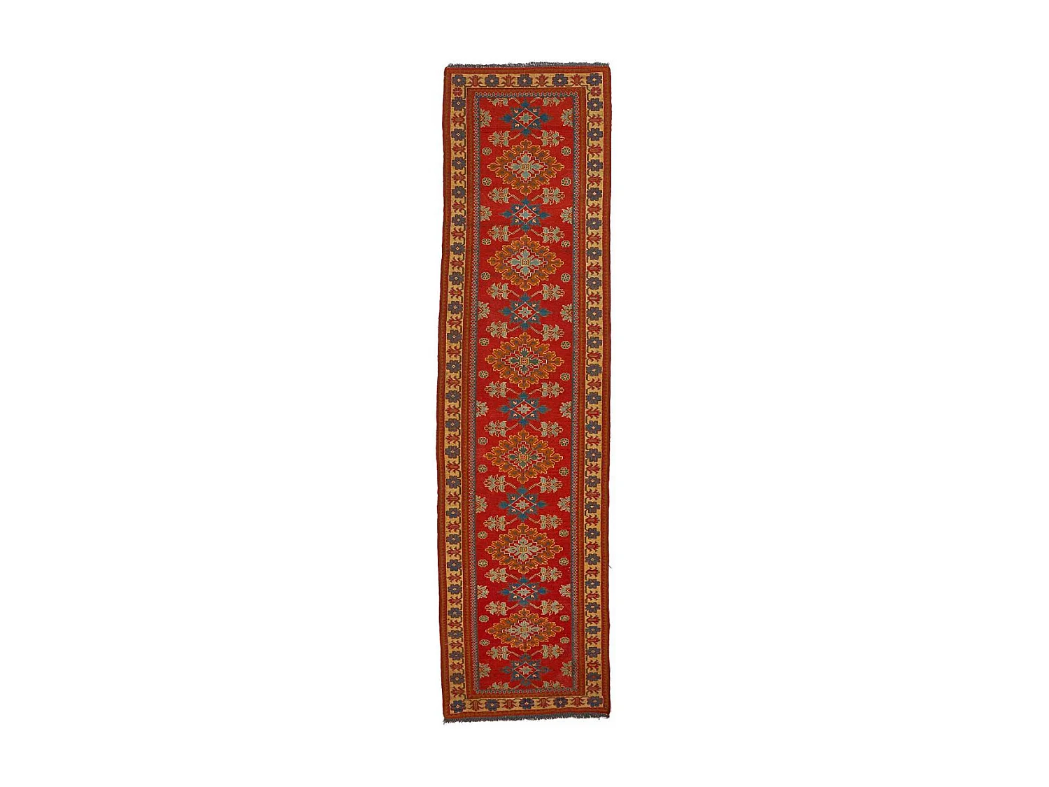 Authentique tapis d'Orient 87x311 fait main en laine rouge et beige SOUMAK