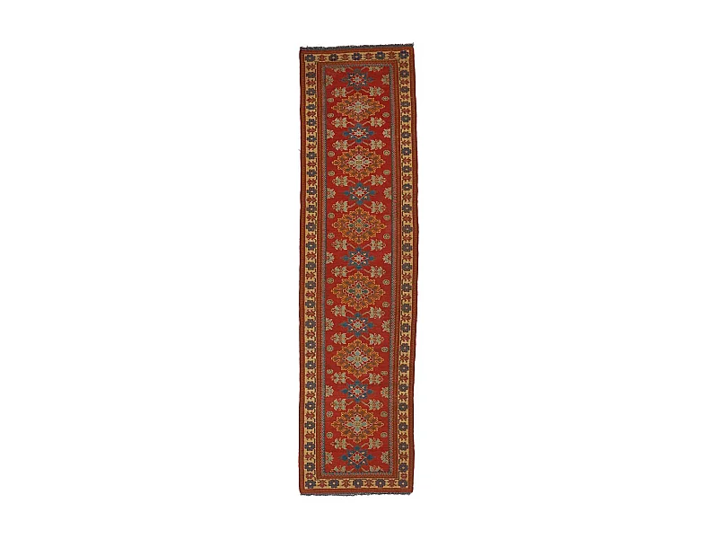 Authentique tapis d'Orient 87x311 fait main en laine rouge et beige SOUMAK