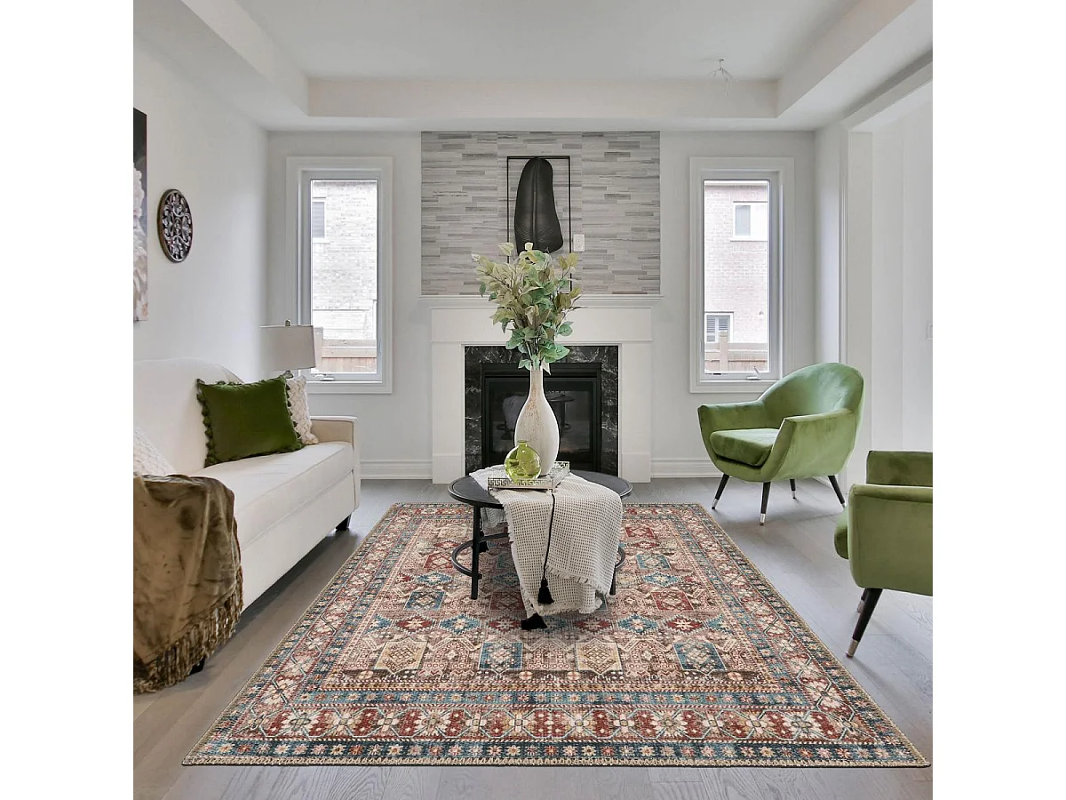 Tapis orient 67x100 rectangle rouge et bleu tissé motif classique ORTAGE A