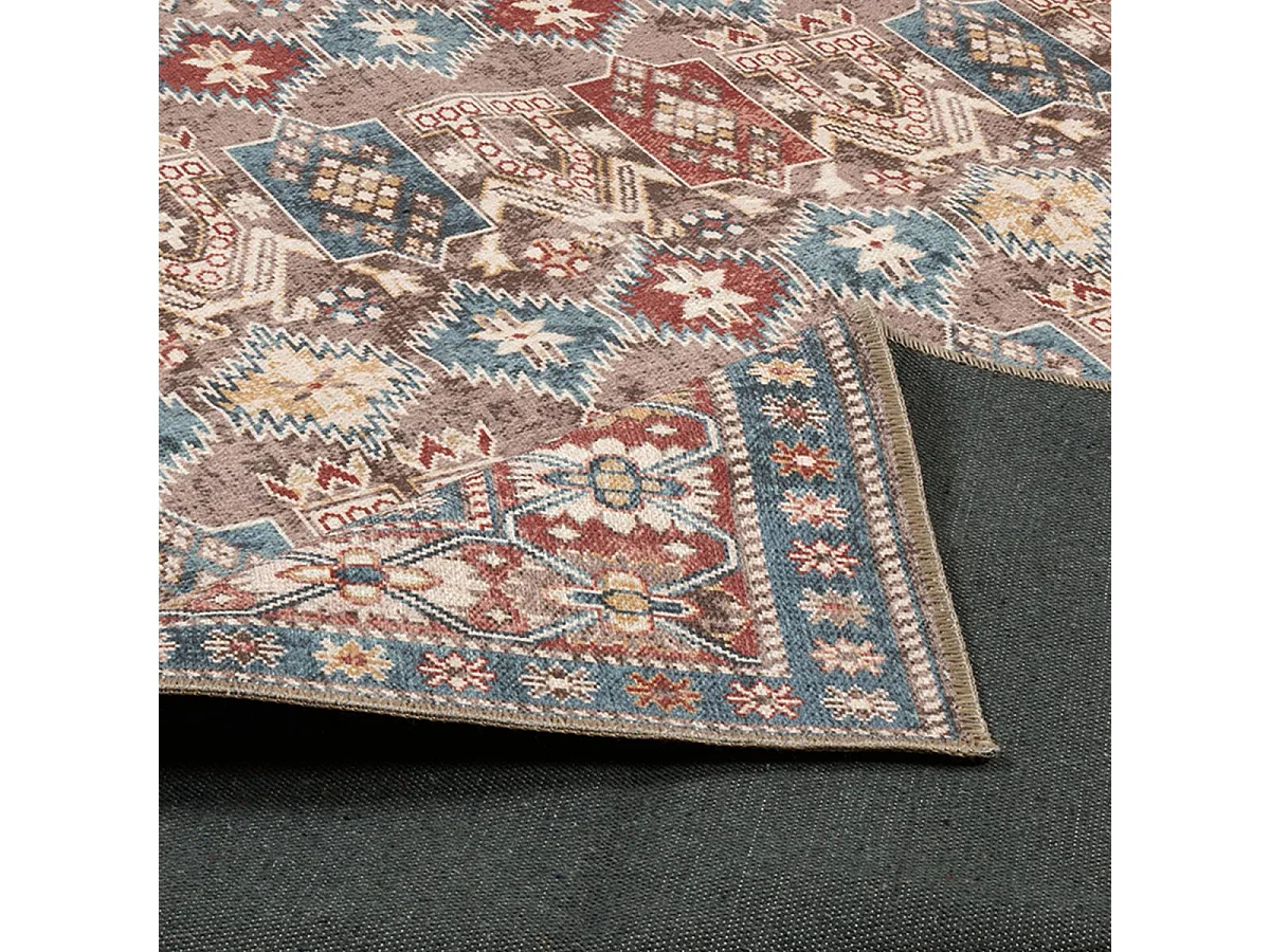 Tapis orient 67x100 rectangle rouge et bleu tissé motif classique ORTAGE A