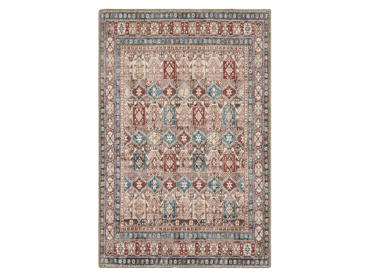 Tapis orient 67x100 rectangle rouge et bleu tissé motif classique ORTAGE A
