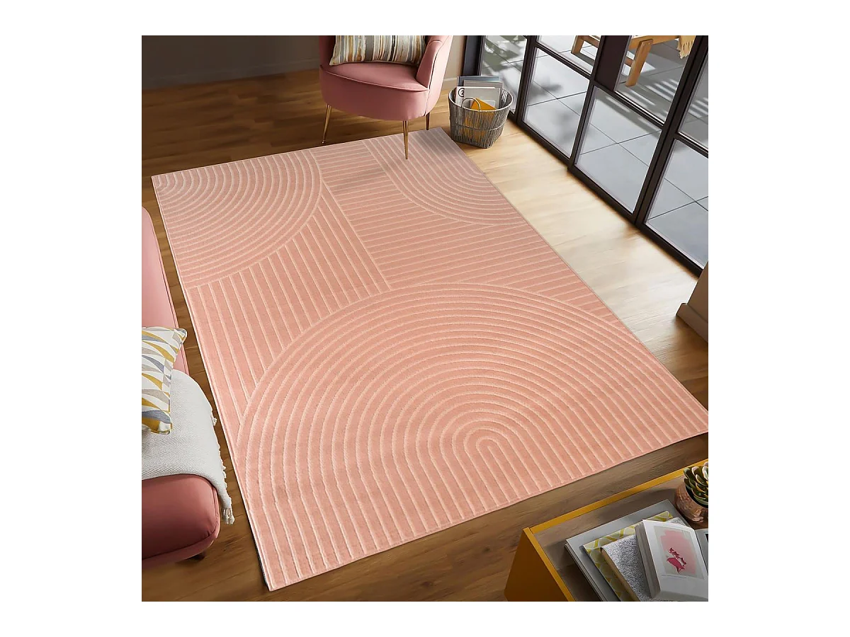 tapis salon 200x290 tissé rose rectangle motif géométrique AF2 ARCROL
