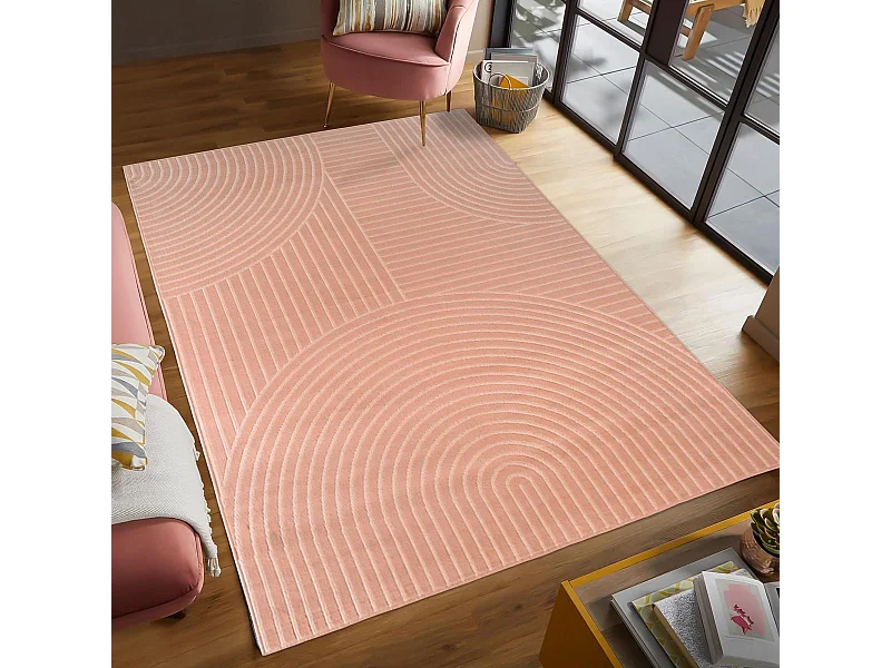tapis salon 200x290 tissé rose rectangle motif géométrique LYN49 ARCROL