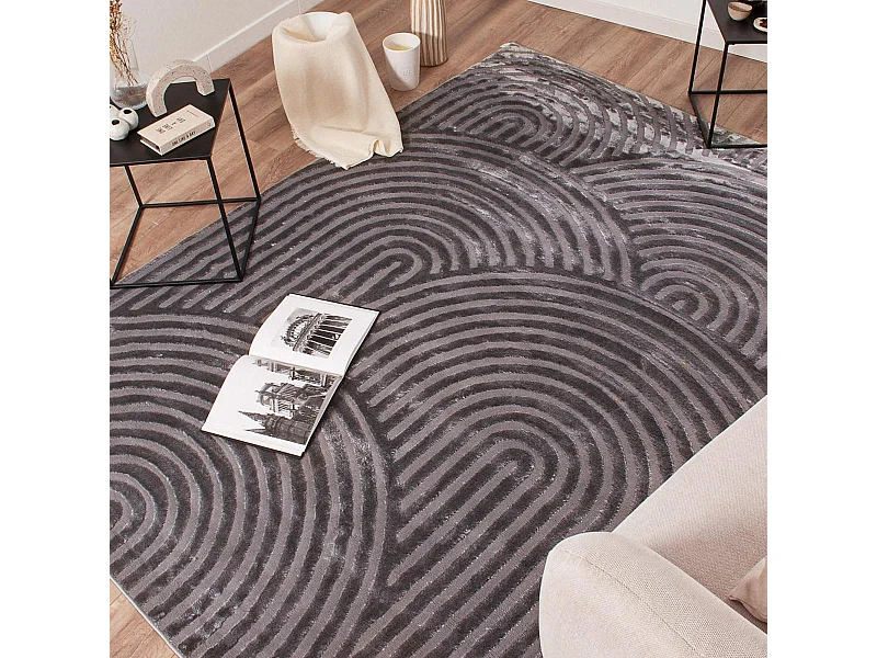 tapis chambre 80x150 tissé gris rectangle motif géométrique CEROTEA