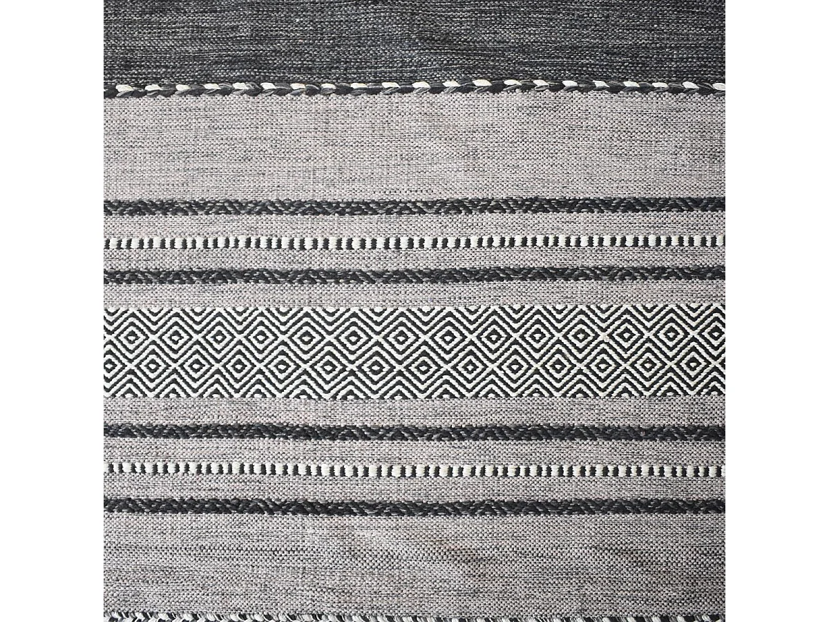 Tapis kilim 160x230 rectangle fait main en coton gris et noir motif ethnique