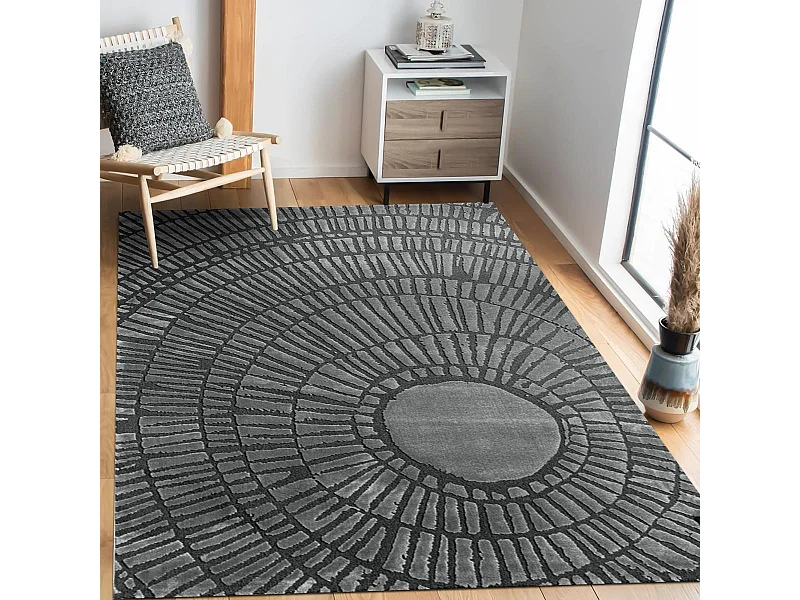 tapis chambre 160x230 tissé gris et noir rectangle motif géométrique TOSCANA