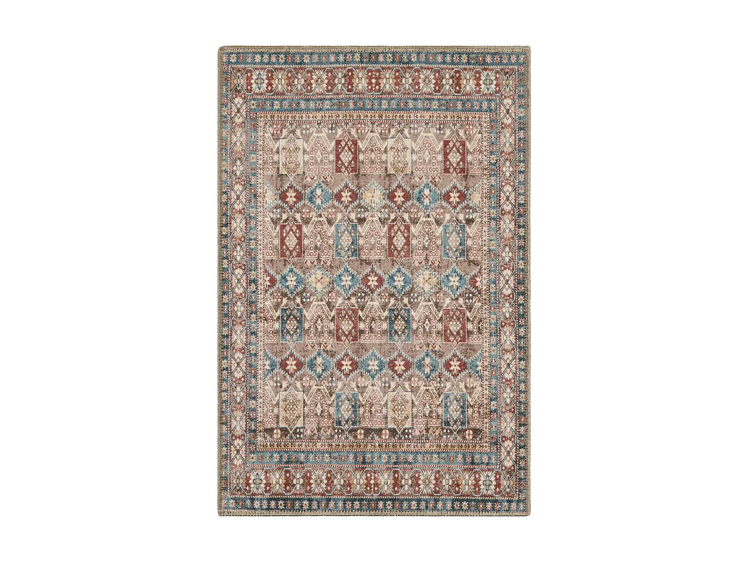Tapis orient 120x170 rectangle rouge et bleu tissé motif classique ORTAGE A
