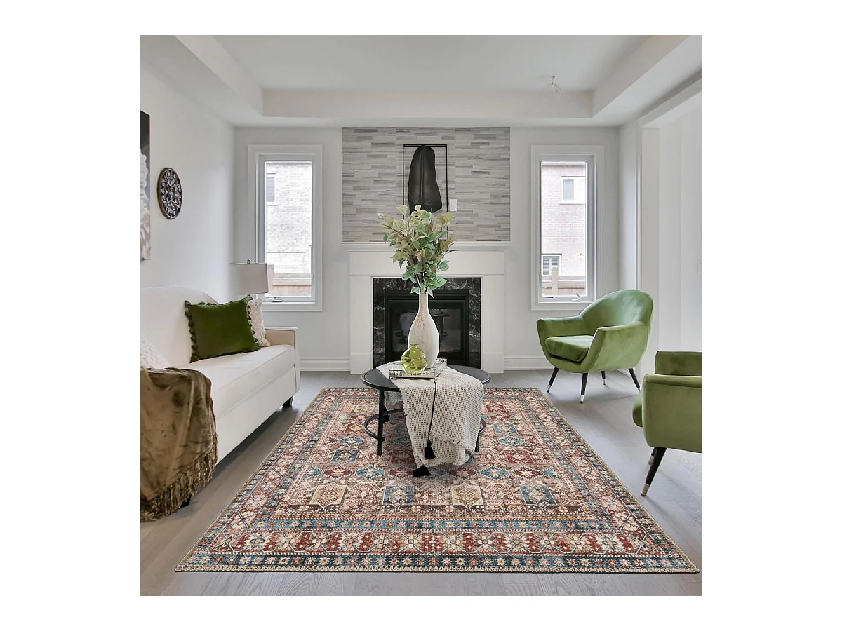 Tapis orient 120x170 rectangle rouge et bleu tissé motif classique ORTAGE A