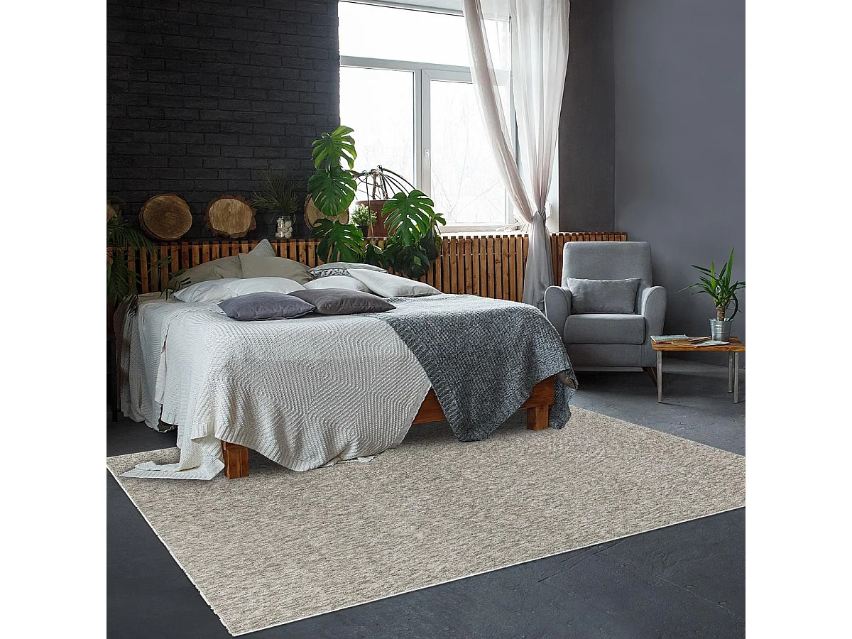 tapis grand salon 240x340 tissé beige rectangle motif uni SAKRDA