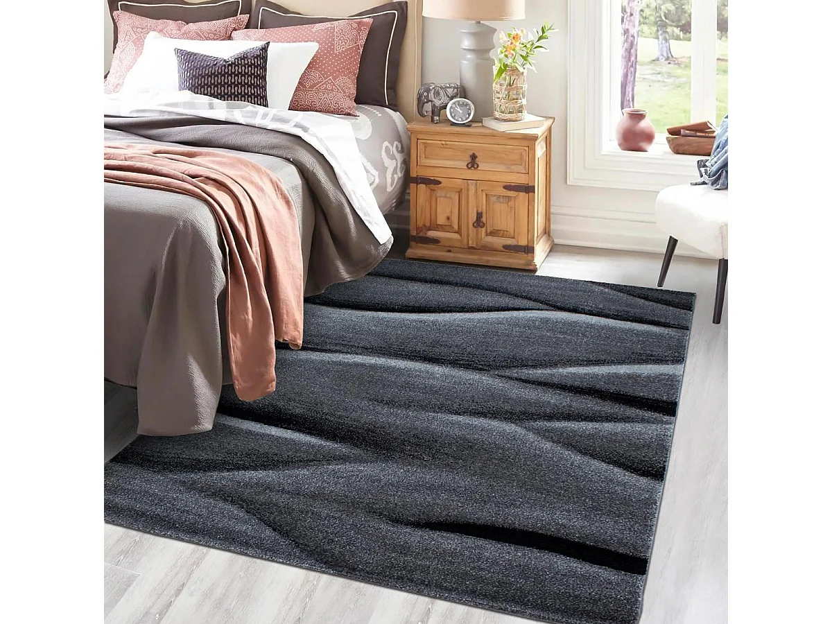 tapis entrée 80x150 tissé noir rectangle motif géométrique KARLAK