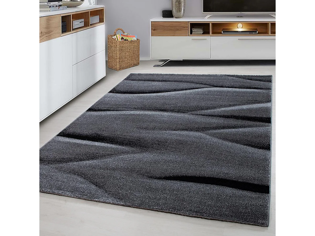 tapis entrée 80x150 tissé noir rectangle motif géométrique KARLAK