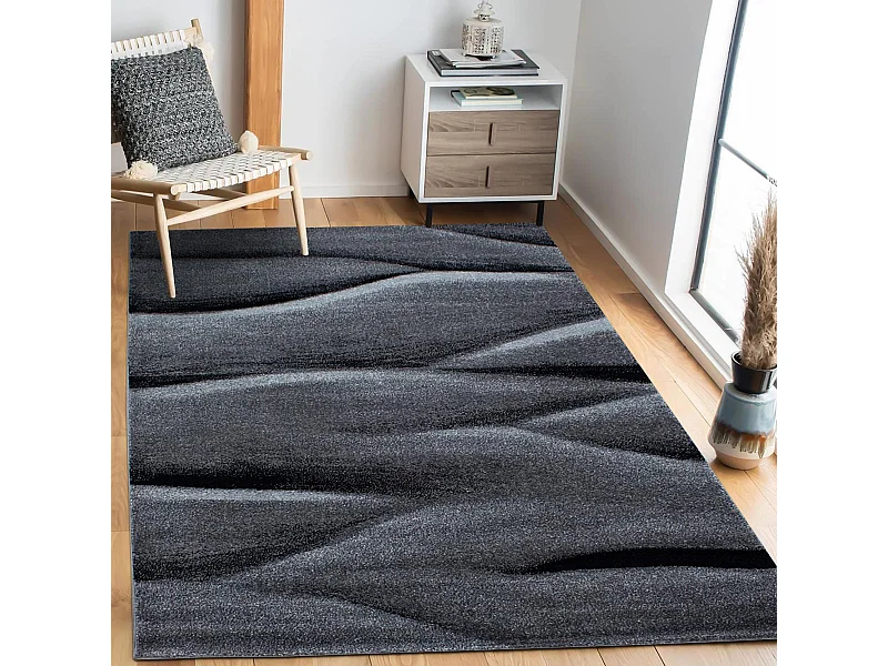 tapis entrée 80x150 tissé noir rectangle motif géométrique KARLAK