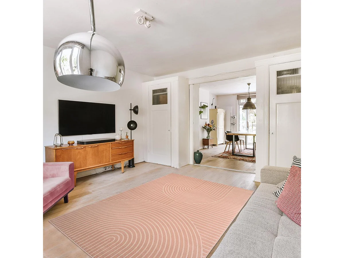 tapis salon 200x290 tissé rose rectangle motif géométrique LYN49 ARCRIL