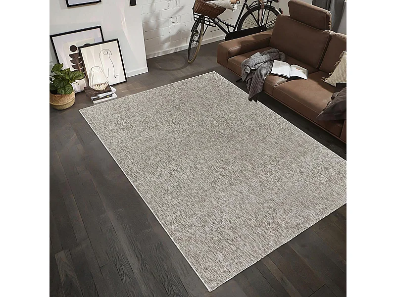 tapis salle de bain 140x200 tissé beige rectangle motif uni SAKRDA