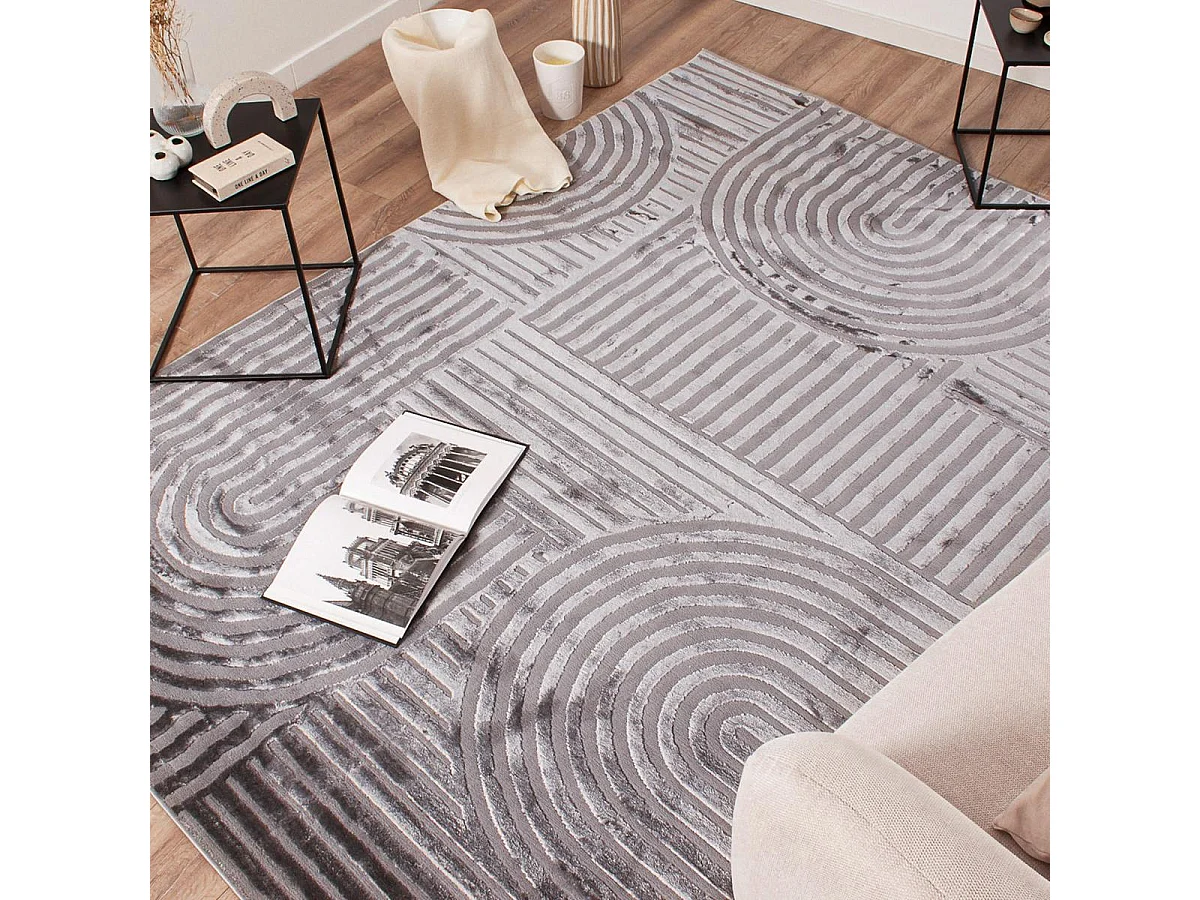 tapis chambre 80x150 tissé gris rectangle motif géométrique CERABI