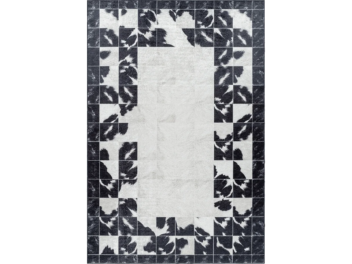 tapis salon 140x200 tissé noir et crème rectangle motif fresque NOATAK
