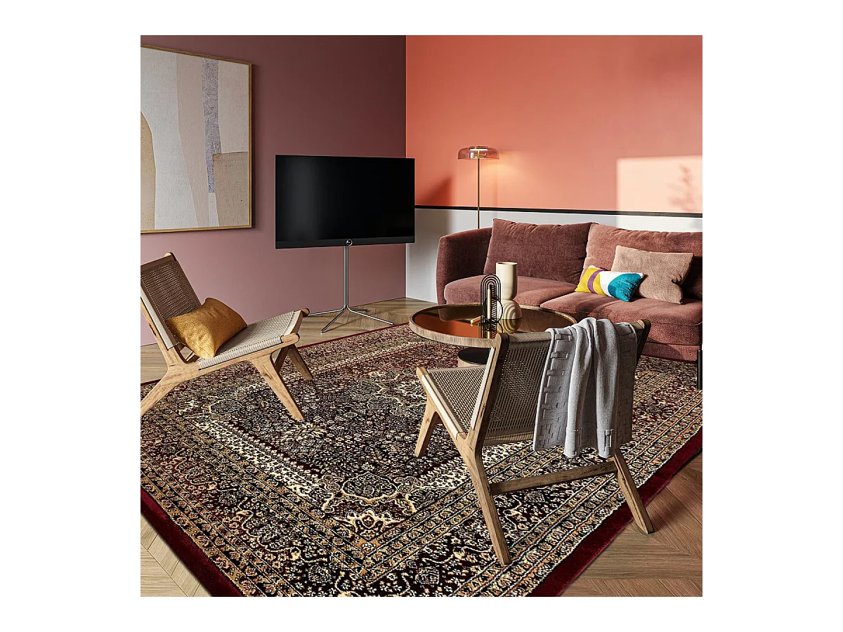 Tapis orient 80x150 rectangle rouge tissé motifs orientaux BISKO