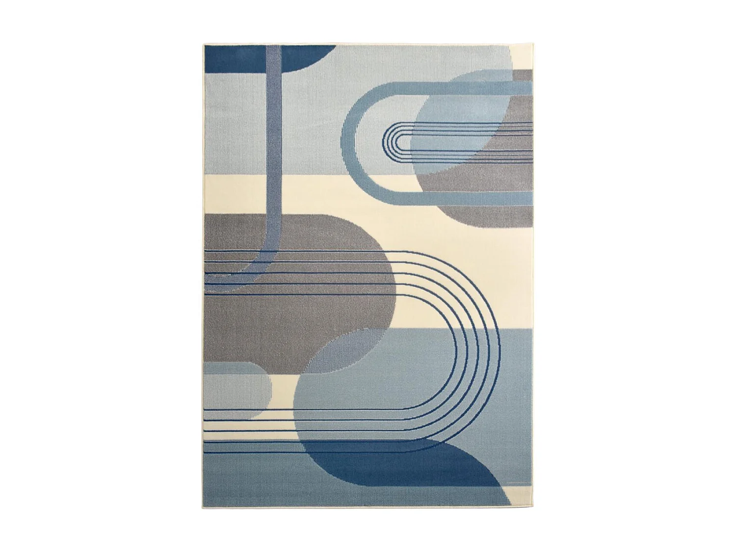 tapis chambre 80x150 tissé bleu et crème rectangle motif rétro-vintage AF2 COURBLA