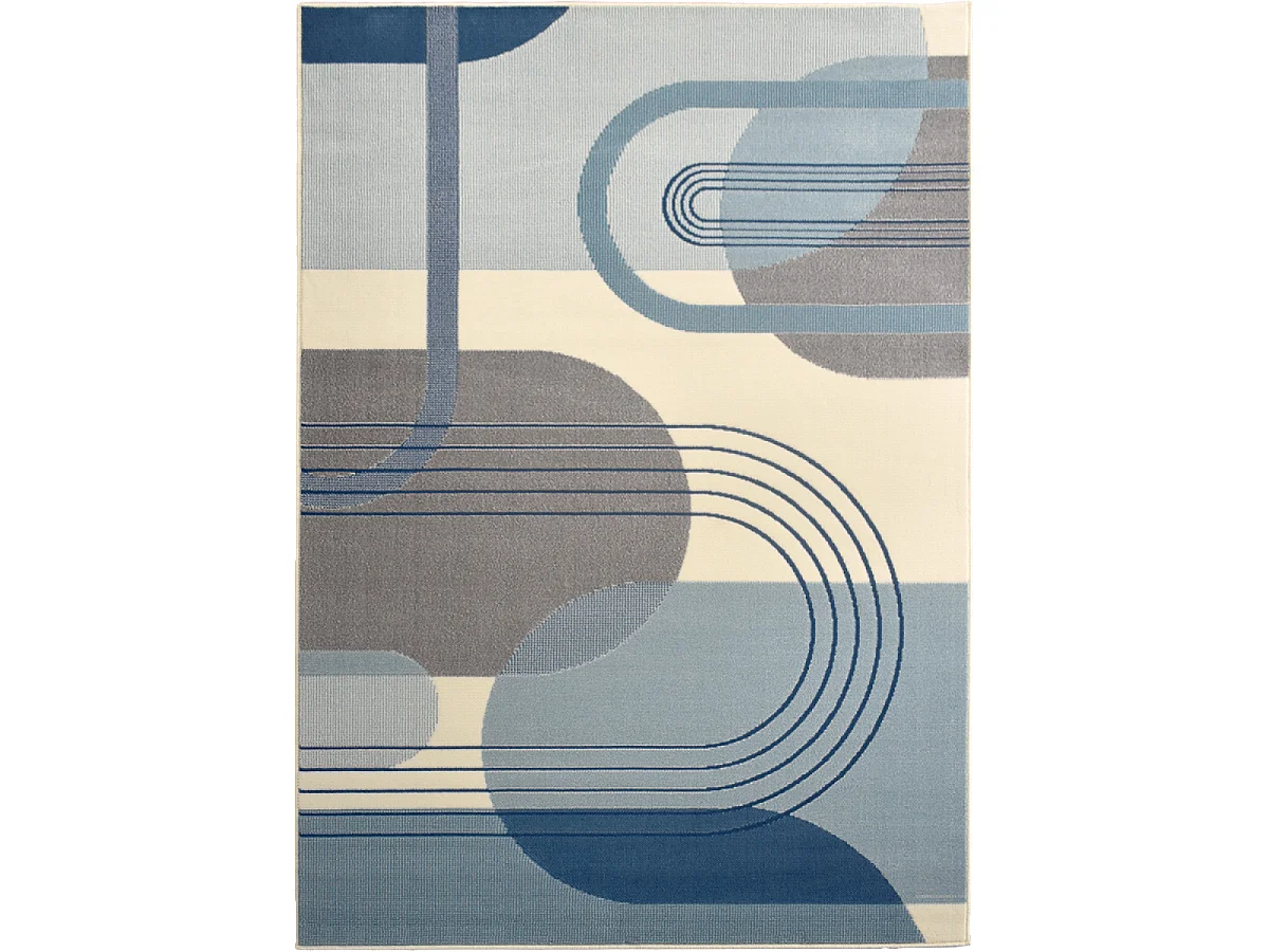 tapis chambre 80x150 tissé bleu et crème rectangle motif rétro-vintage AF2 COURBLA