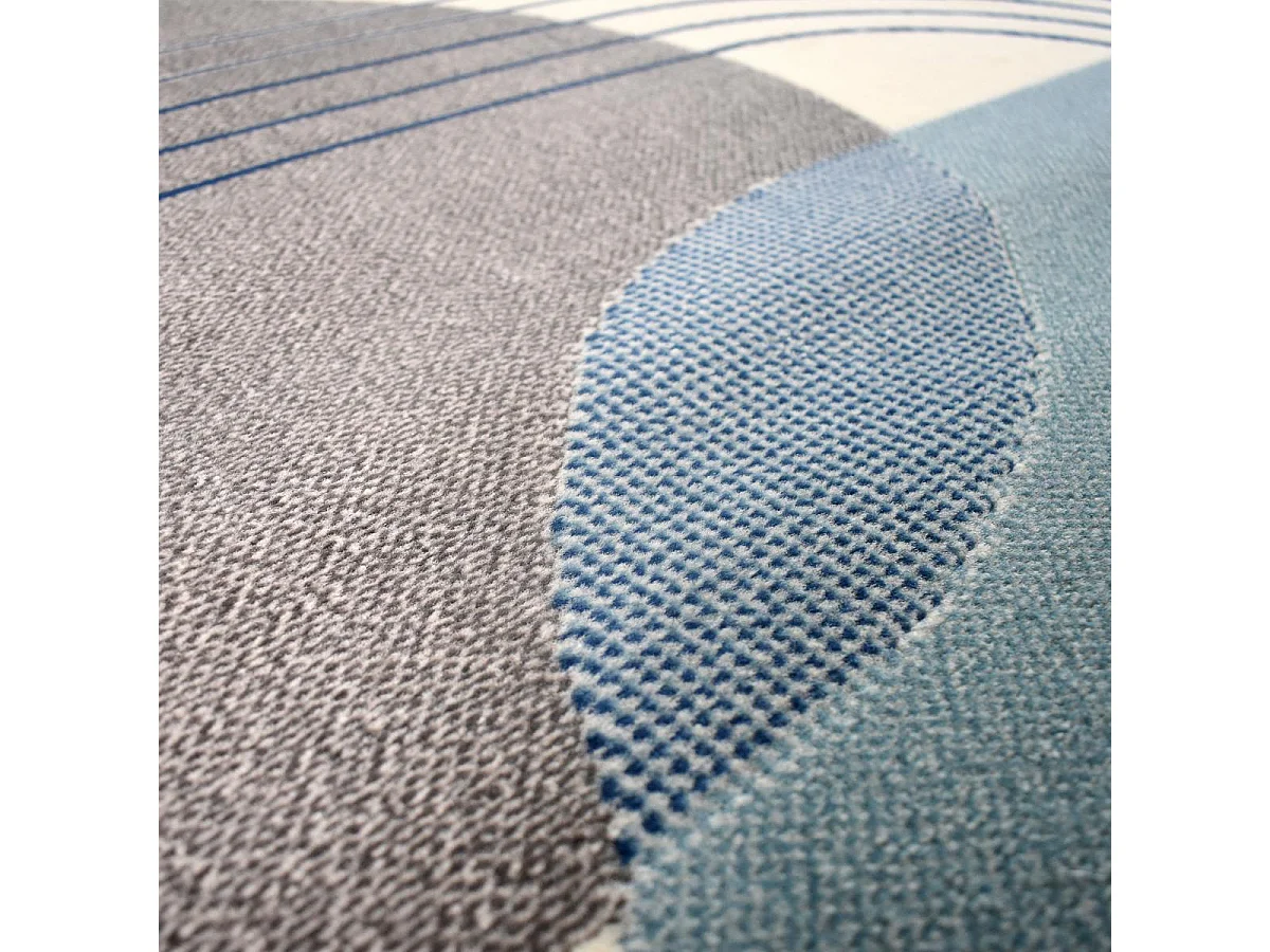 tapis chambre 80x150 tissé bleu et crème rectangle motif rétro-vintage LYN49 COURBLA