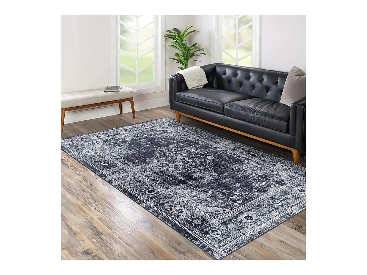 Tapis orient 200x290 rectangle noir tissé motifs orientaux AKIAK