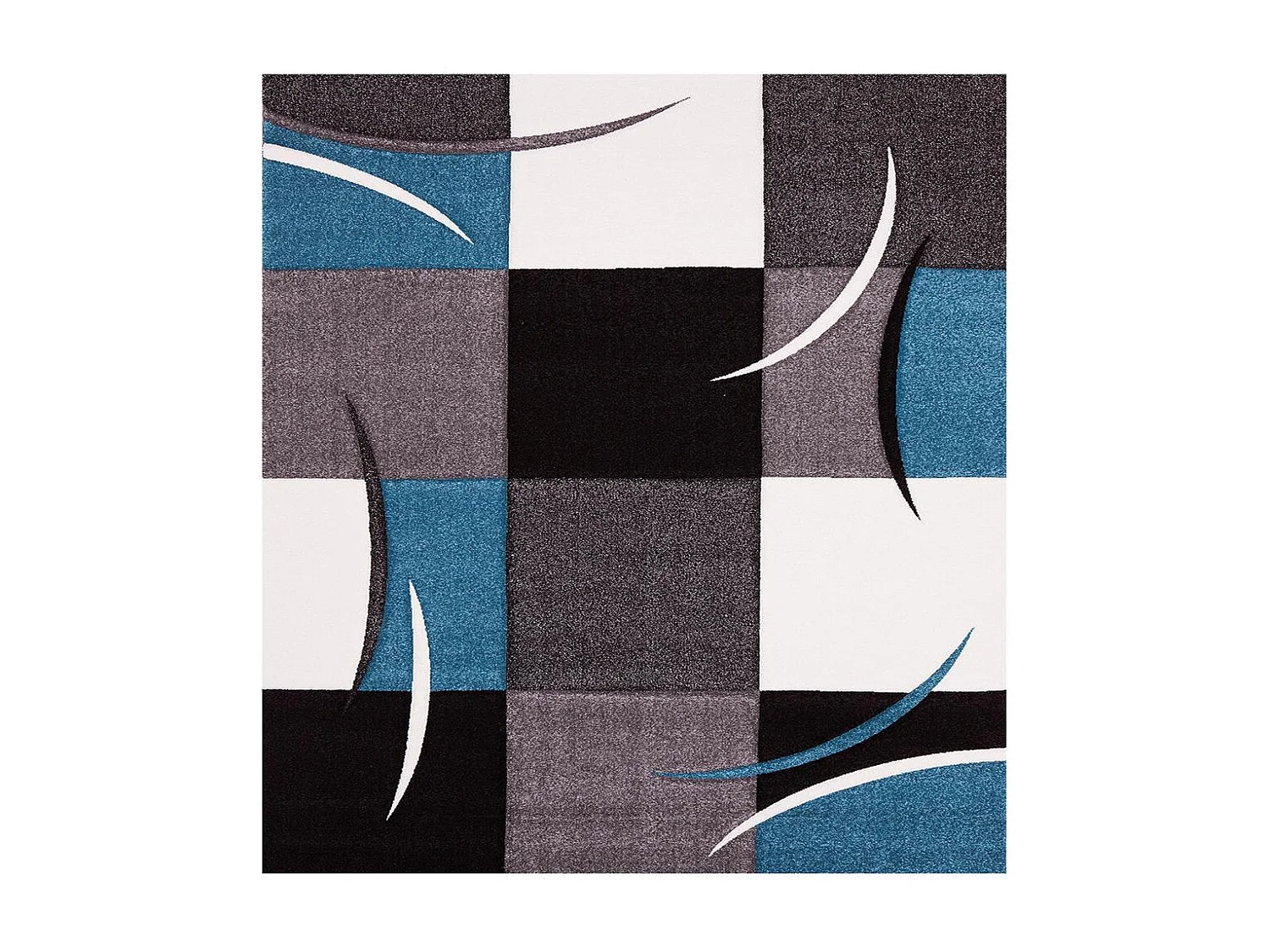 tapis salle à manger 140x200 tissé bleu rectangle motif damier LYN8 COMMA