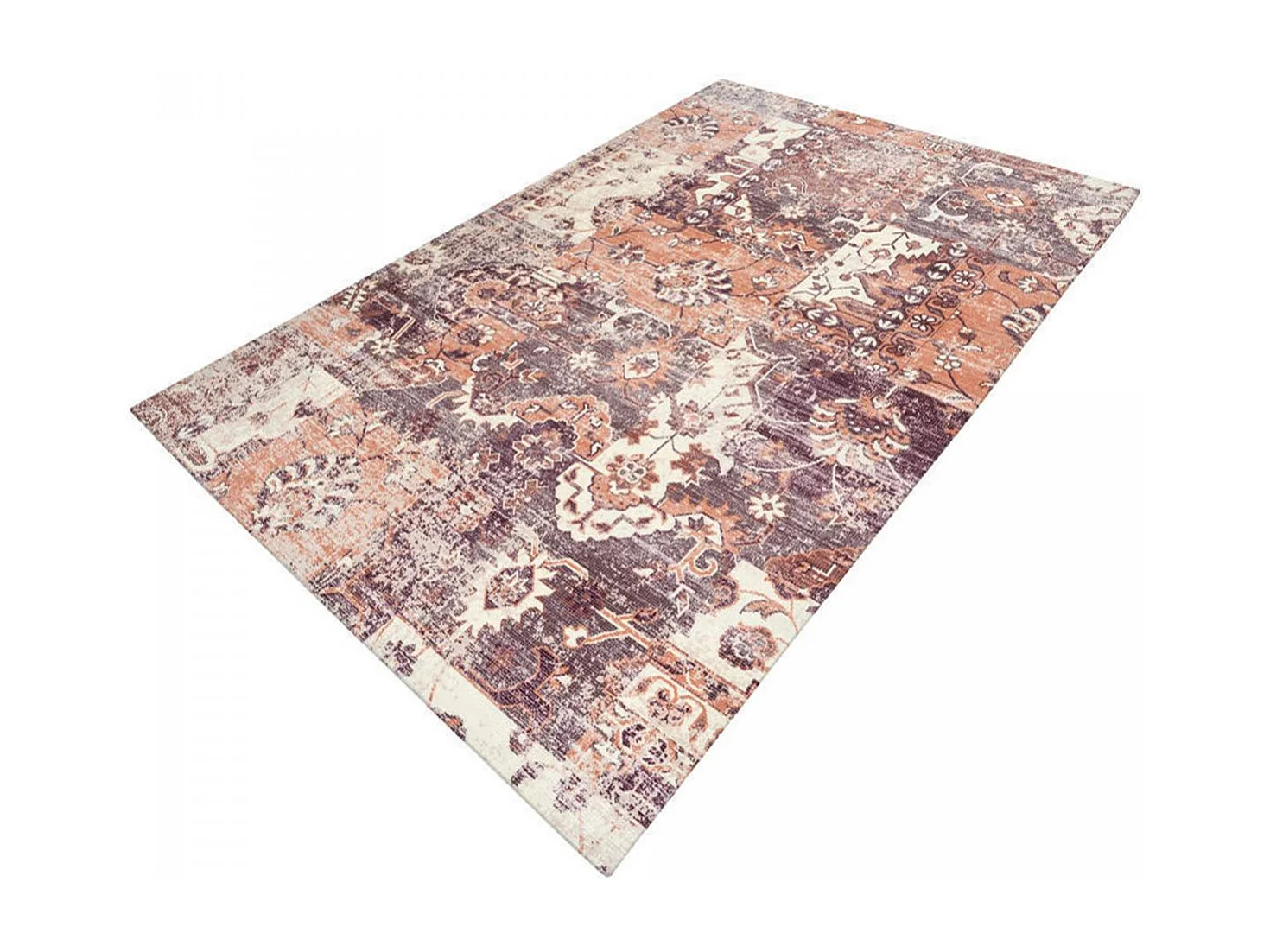 tapis chambre 120x170 tissé en coton rose et blanc rectangle DANDING