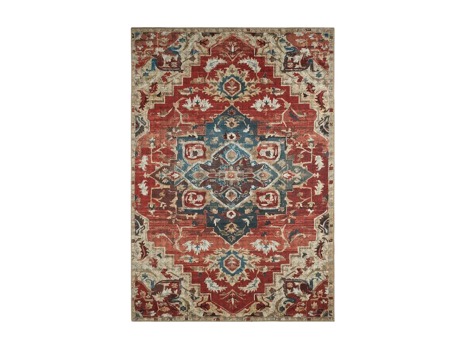 Tapis orient 200x290 rectangle rouge et beige tissé motif classique MEDA B