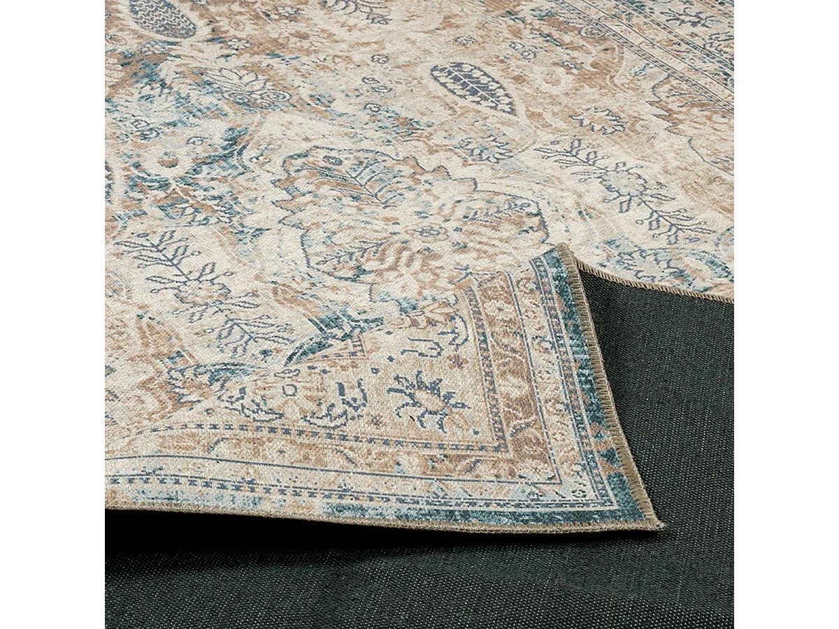Tapis orient 120x170 rectangle bleu et beige tissé motif classique ORTAGE B