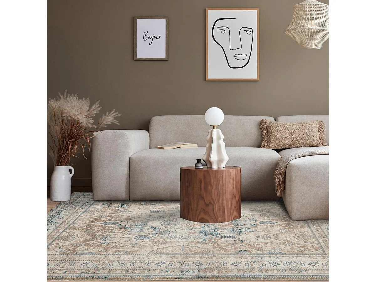 Tapis orient 120x170 rectangle bleu et beige tissé motif classique ORTAGE B