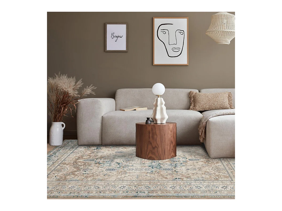Tapis orient 120x170 rectangle bleu et beige tissé motif classique ORTAGE B