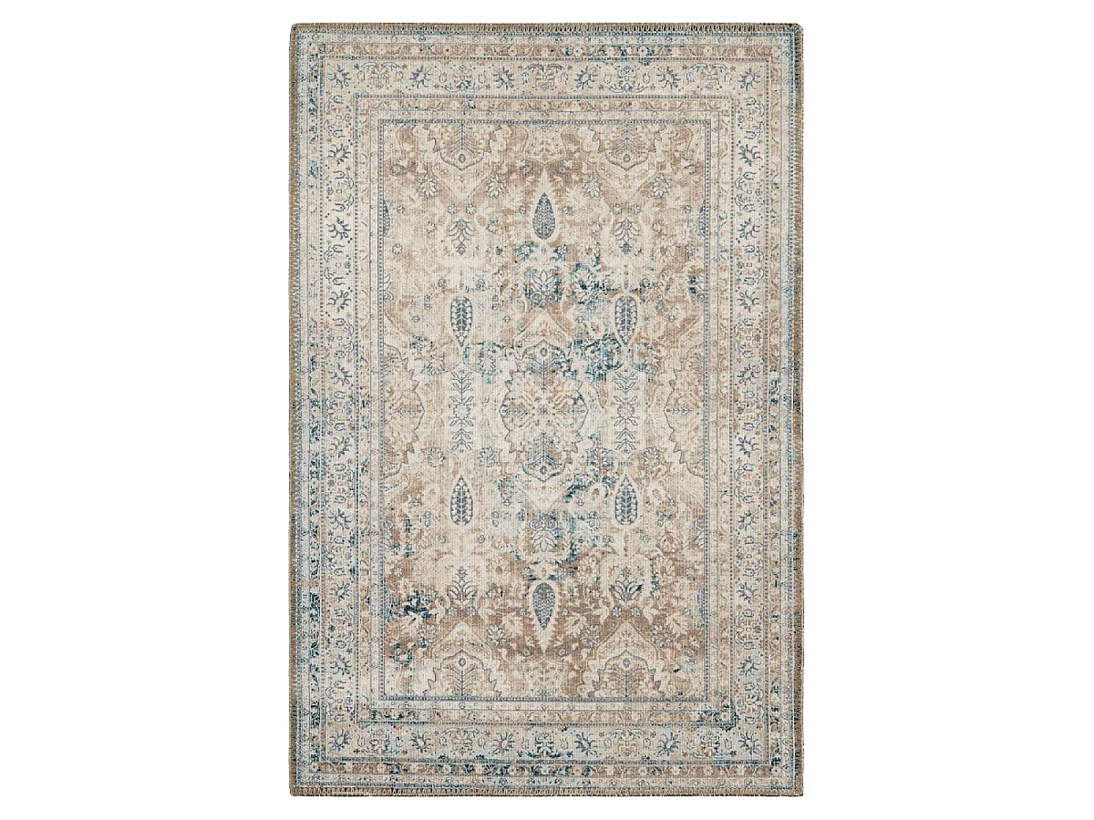 Tapis orient 120x170 rectangle bleu et beige tissé motif classique ORTAGE B
