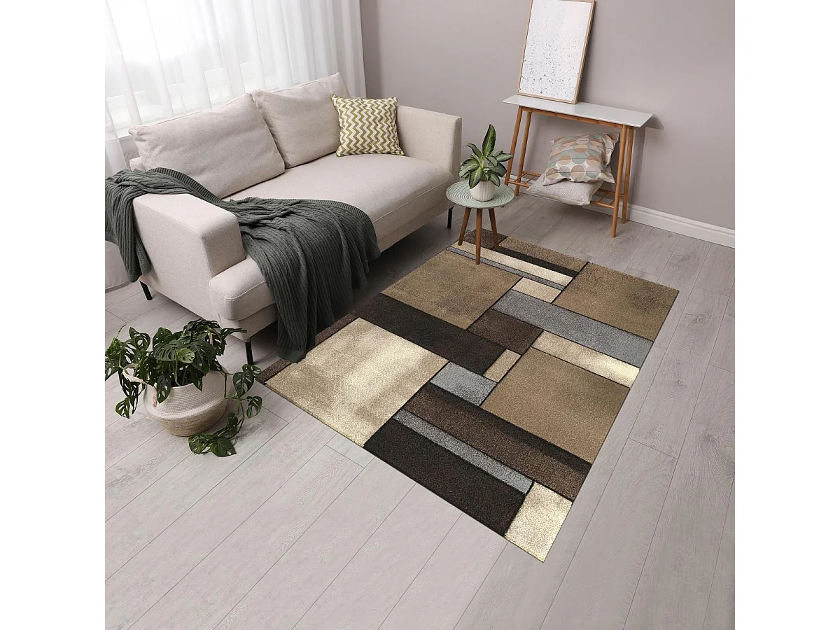 tapis accueil 100x100 tissé beige carré motif géométrique LYN8 GEOME