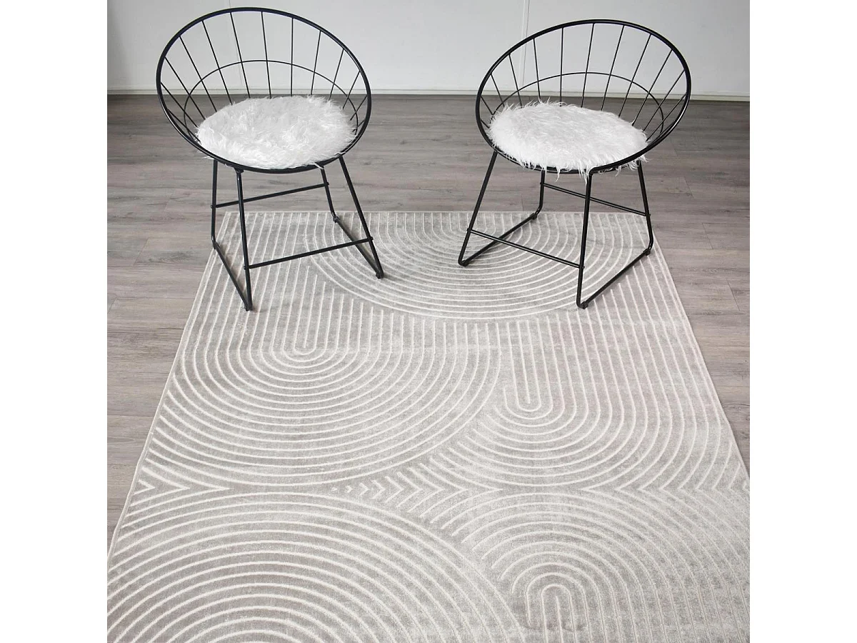 tapis salon 200x290 tissé en viscose taupe et crème rectangle motif abstrait OLAN