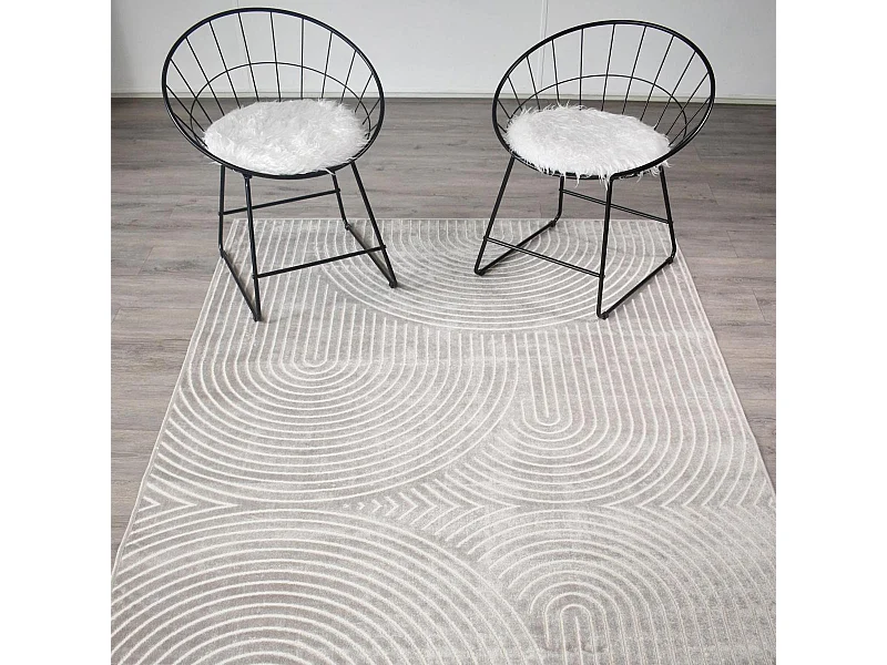 tapis salon 200x290 tissé en viscose taupe et crème rectangle motif abstrait OLAN