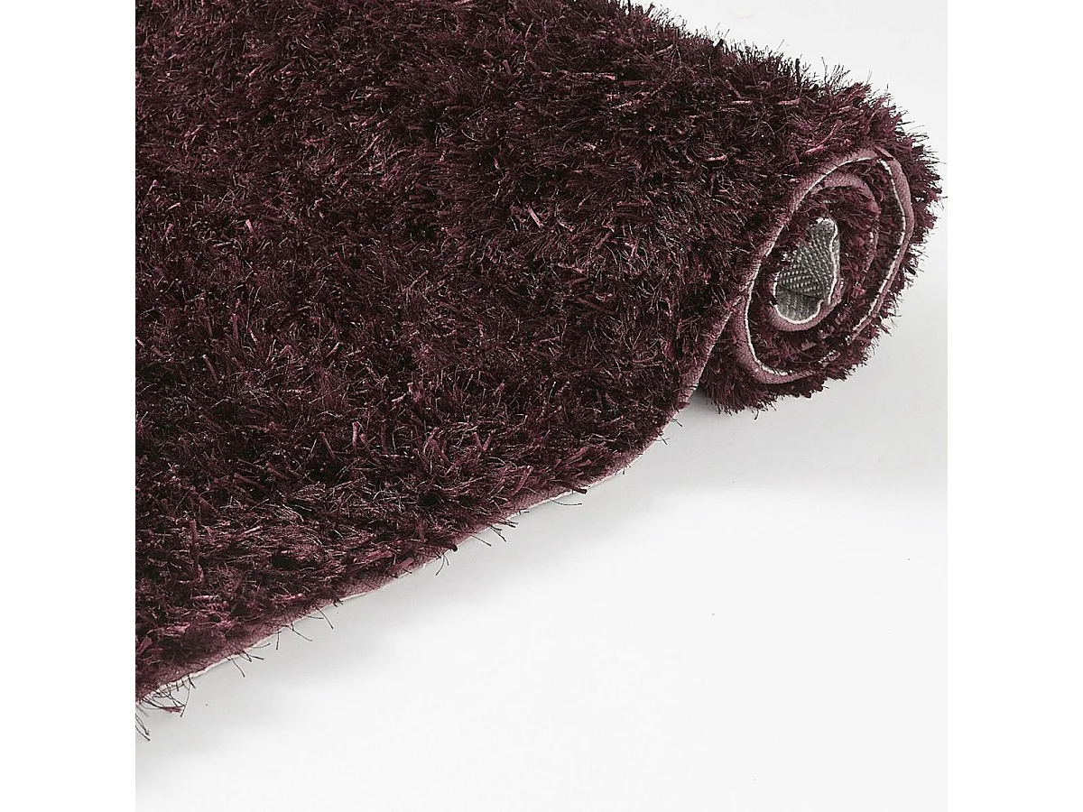 Tapis shaggy Ø140cm rond fait main violet motif uni MALAIDORY