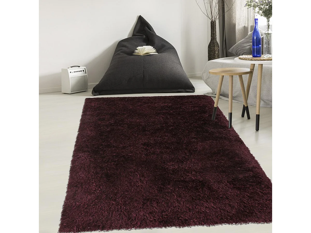 Tapis shaggy Ø140cm rond fait main violet motif uni MALAIDORY