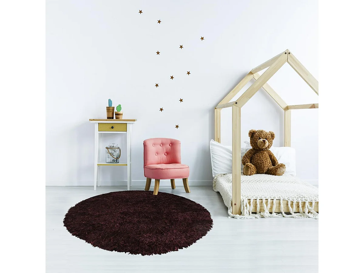 Tapis shaggy Ø140cm rond fait main violet motif uni MALAIDORY