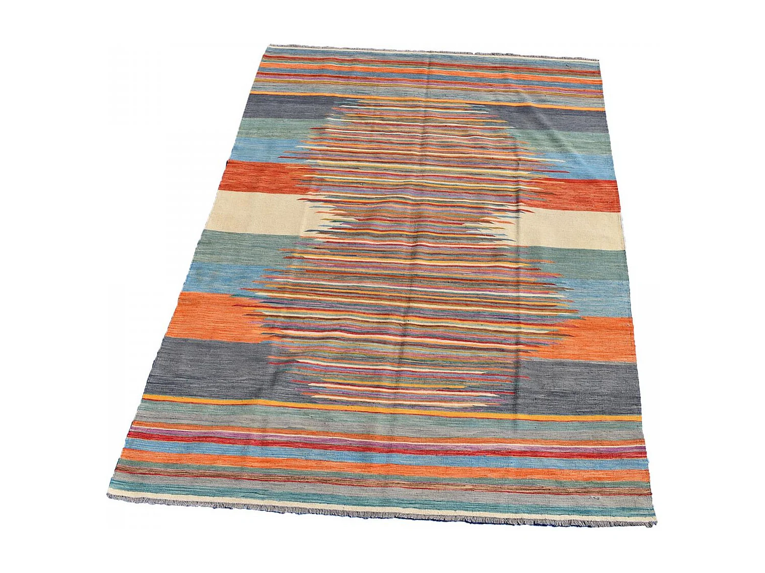 Tapis kilim 203x295 rectangle fait main en laine multicolore motif oriental