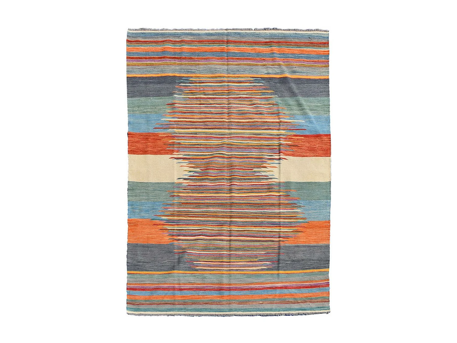 Tapis kilim 203x295 rectangle fait main en laine multicolore motif oriental