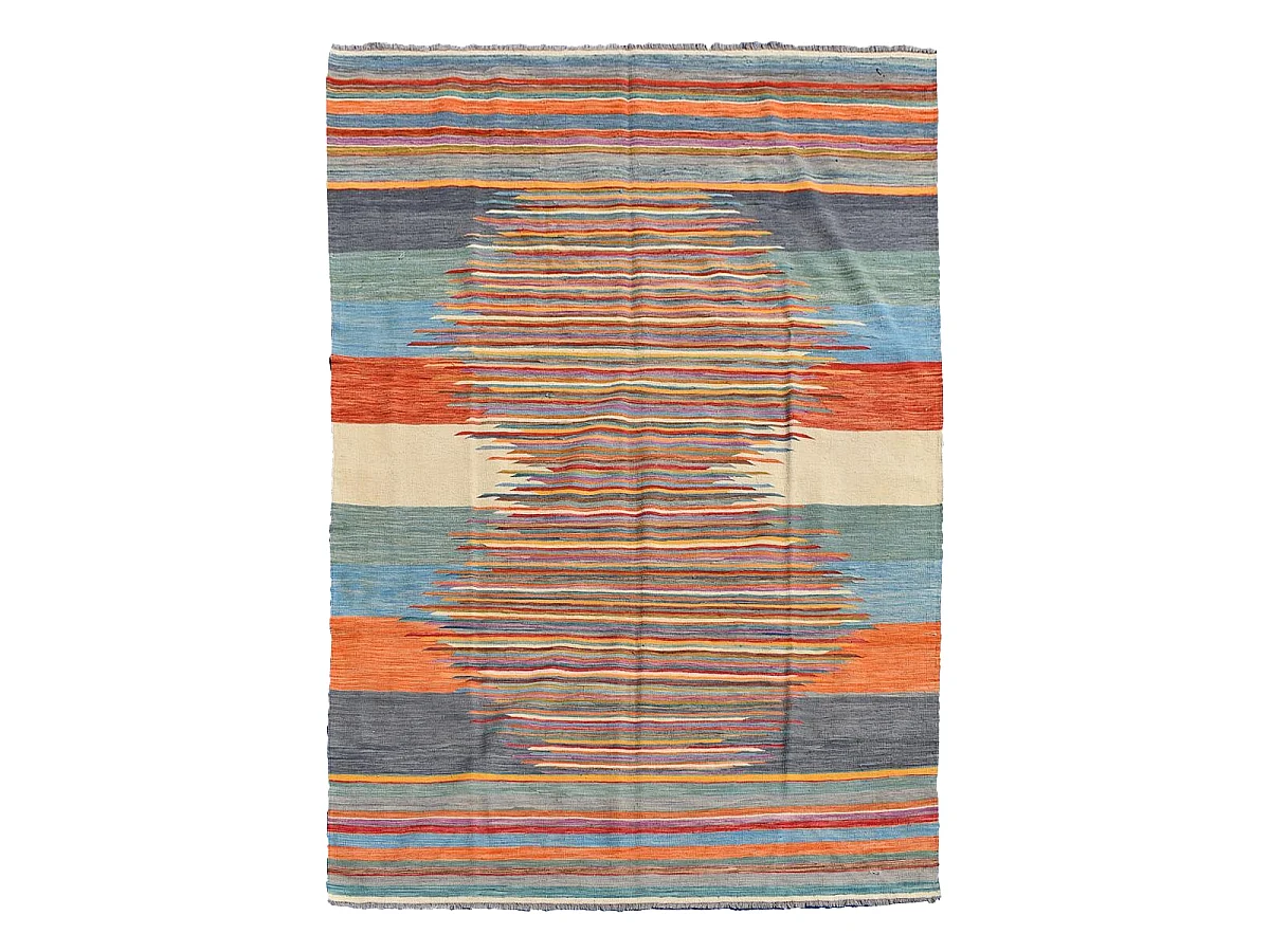 Tapis kilim 203x295 rectangle fait main en laine multicolore motif oriental