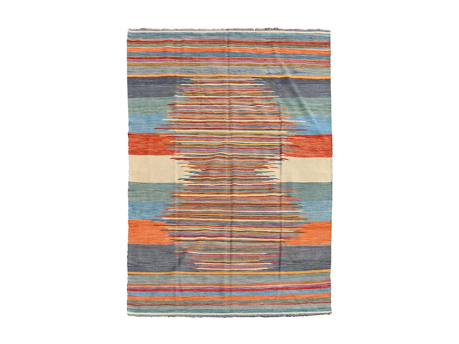 Tapis kilim 203x295 rectangle fait main en laine multicolore motif oriental