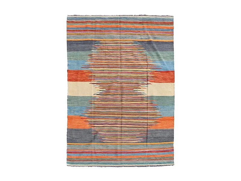 Tapis kilim 203x295 rectangle fait main en laine multicolore motif oriental