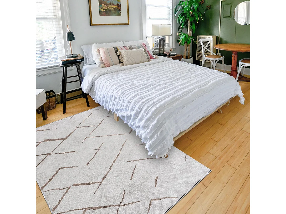 Tapis kilim 240x300 rectangle tissé en coton crème motif simple UNIRIPE