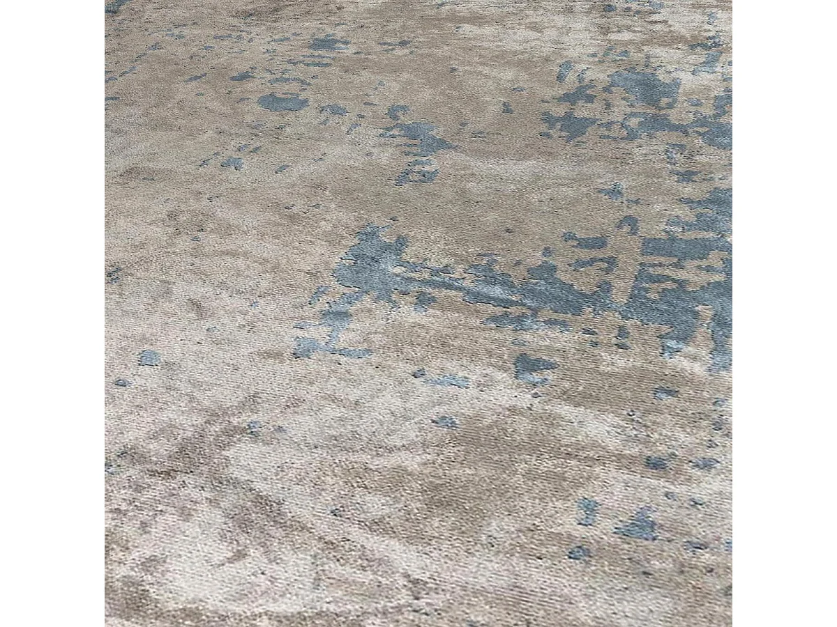 Tapis kilim 240x340 rectangle tissé en coton gris et bleu motif abstrait