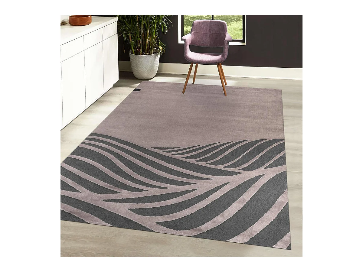 tapis salon 190x290 tissé rose et gris rectangle motif géométrique PALM