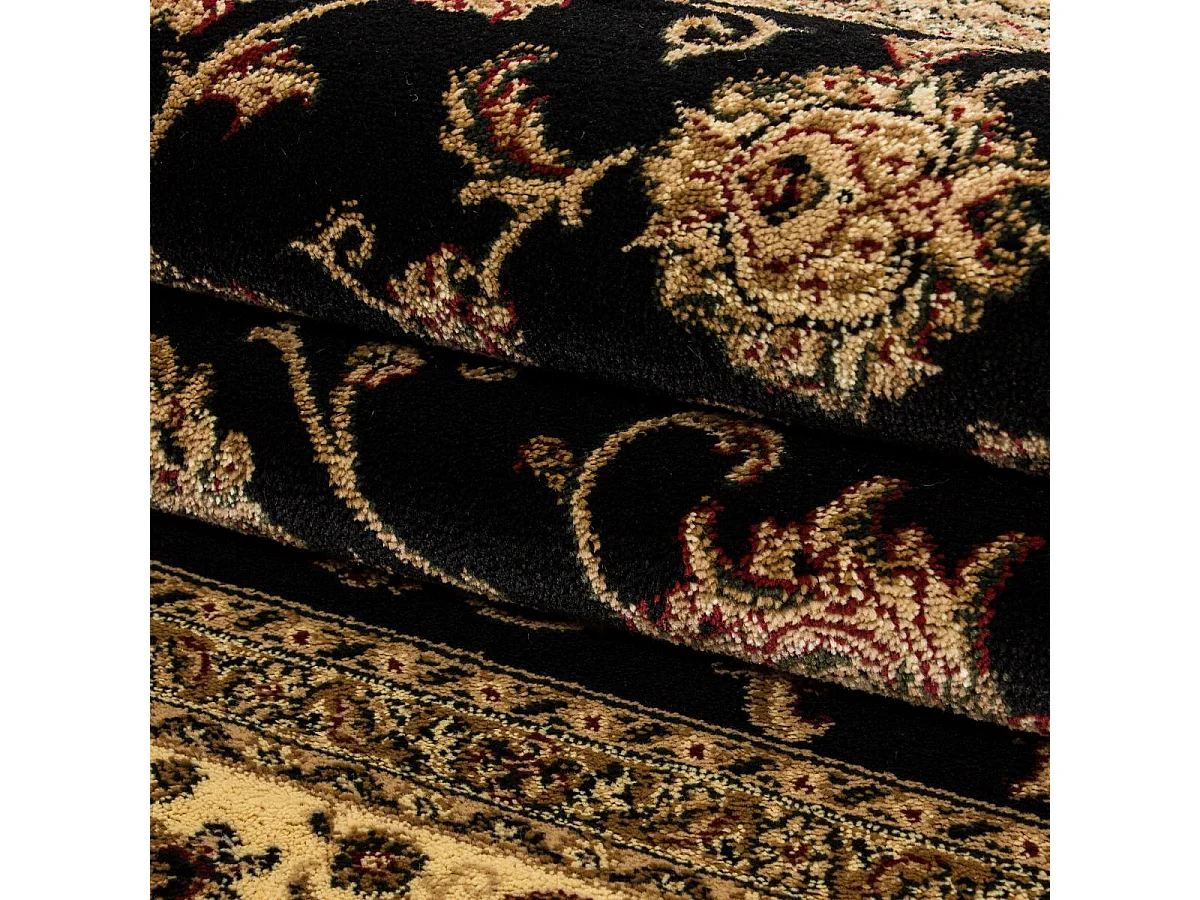 Tapis orient 80x150 rectangle noir tissé motifs orientaux BISKO 1