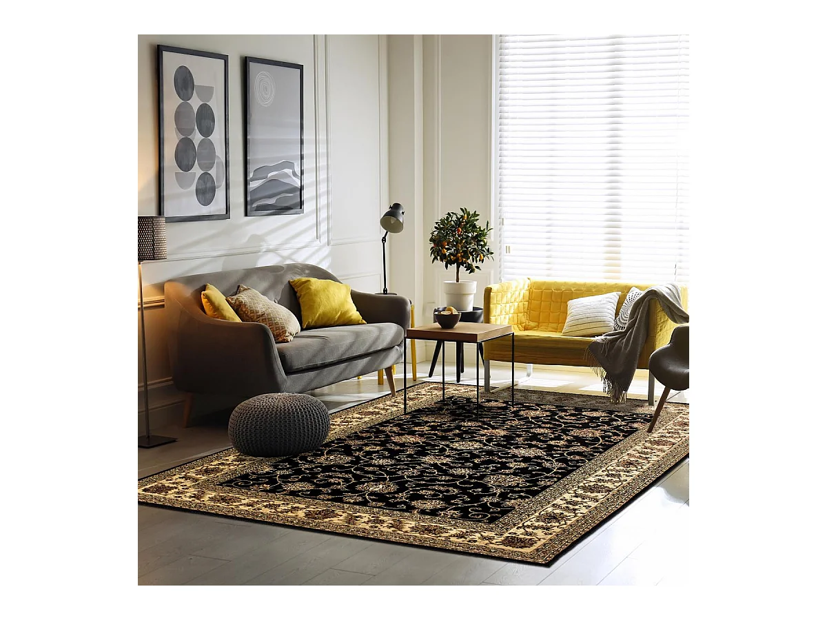 Tapis orient 80x150 rectangle noir tissé motifs orientaux BISKO 1